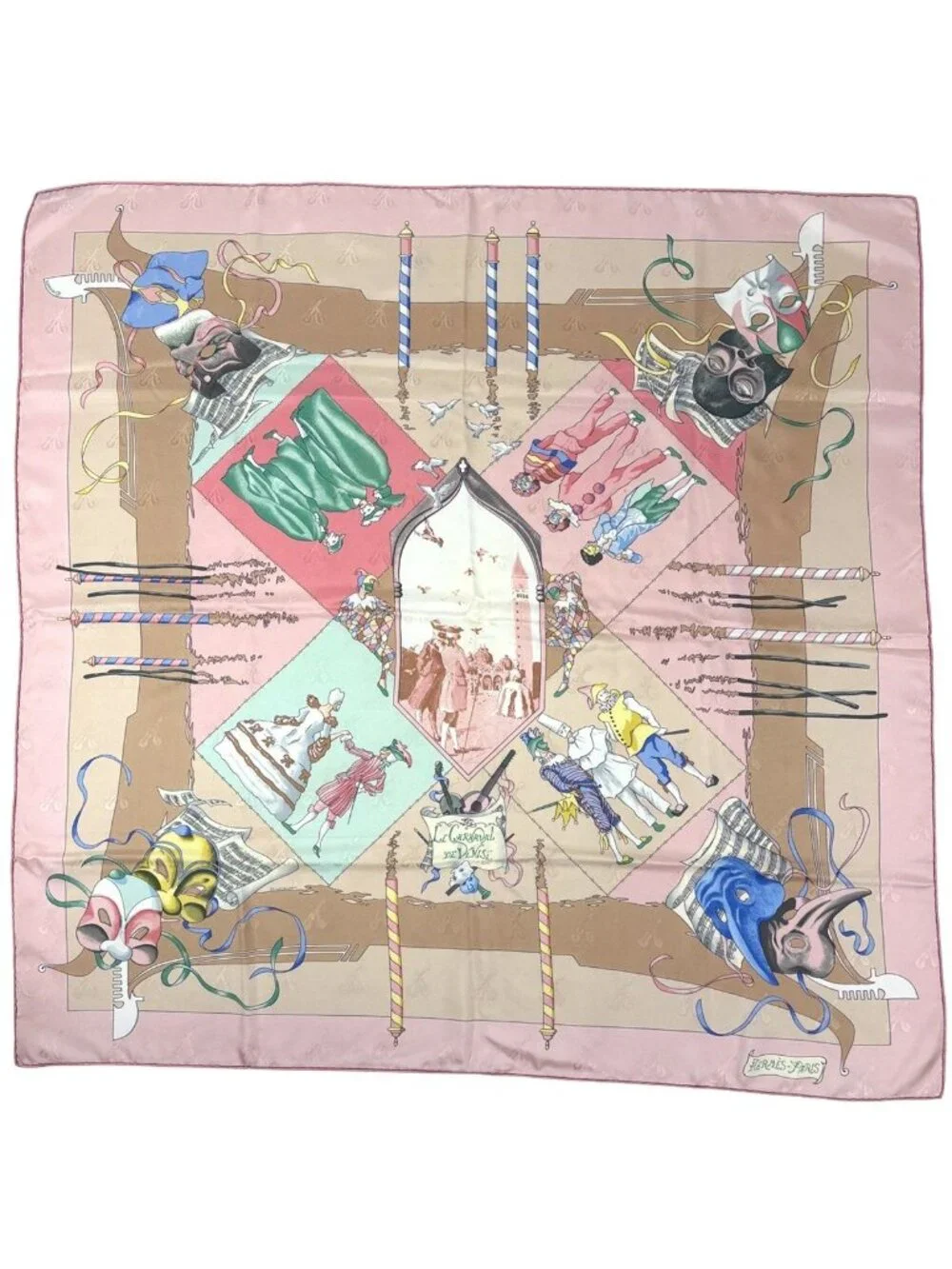 Hermes Carre 90 le Carnaval de Venise Carnival In Venice Scarf Silk Pink